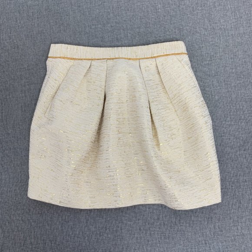 Forever 21 Pleated Mini Elegant Skirt Beige & Gold Small Lined Zipper Closure